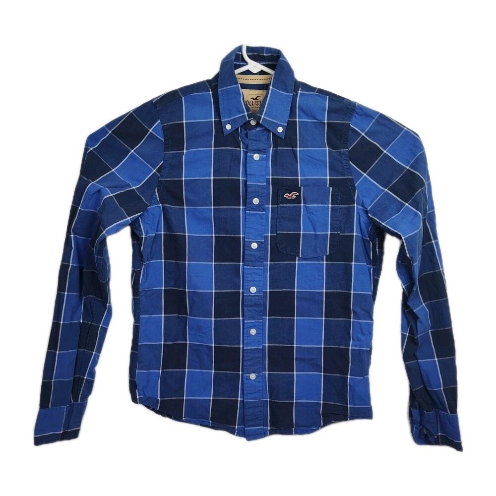 Hollister Button-Up Shirt Men's Size L Blue Plaidā Long Sleeves Collared